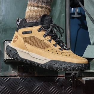 closeup image of a men's wheat hiking shoe 